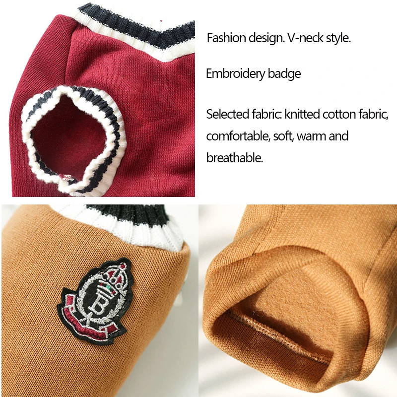 

College Style Pet Dog Sweater Winter Warm Dog Clothes for Small Medium Dogs Puppy Cat Vest Chihuahua
