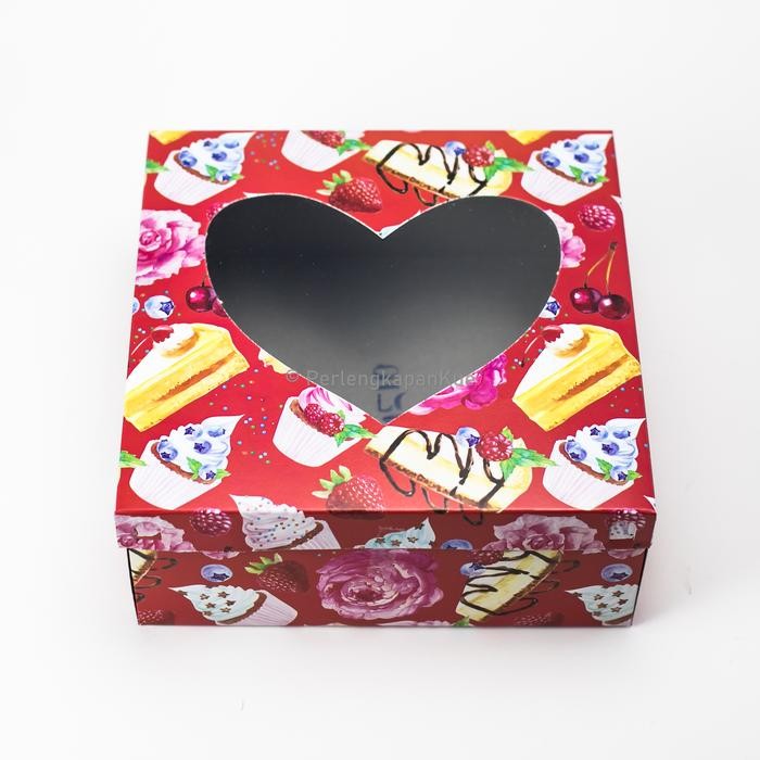 Dus Kue/Box Kue/Kotak Kue Ulang Tahun Tutup Kaca Hati ukuran 35x35x12