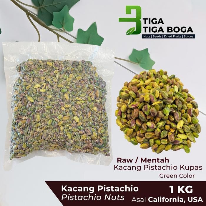 

Kacang Pistachio Kupas Mentah 1 Kg / Raw Peeled Pistachio Nuts California USA Hijau