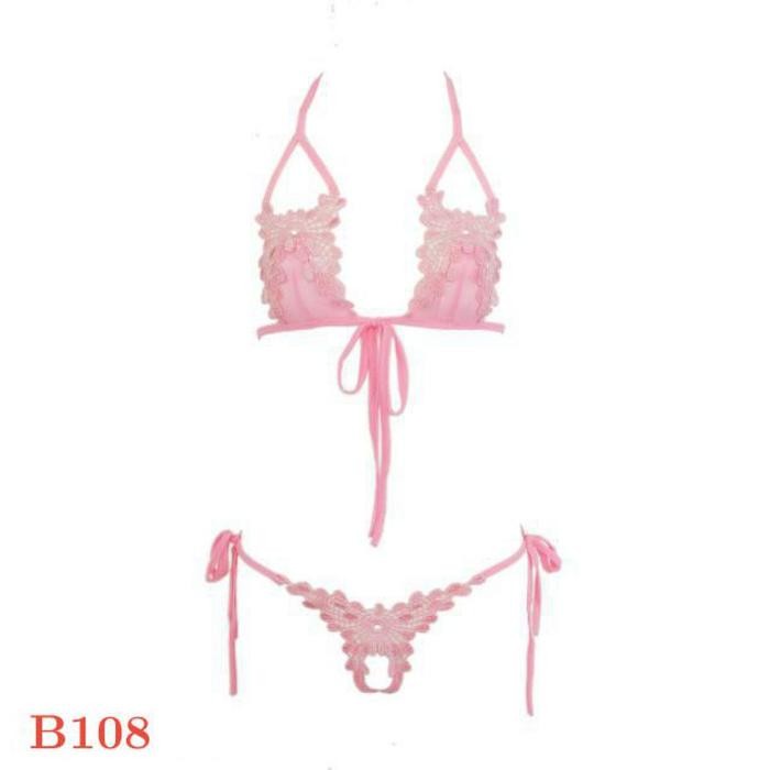NEW B108 Bra Set Bralette Sexy Lingerie Wanita Seksi BH Halter CD Model Tali Ikat Brokat Motif