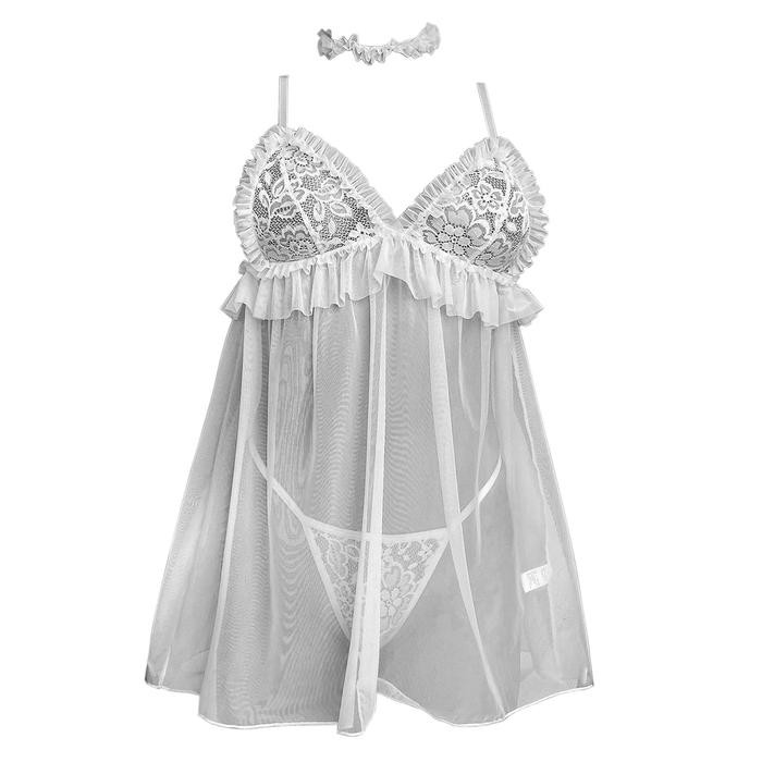 NEW L1312 Baju Tidur Wanita Gaun Malam Model Mini Dress Daster Pendek Bridal Pengantin Putih