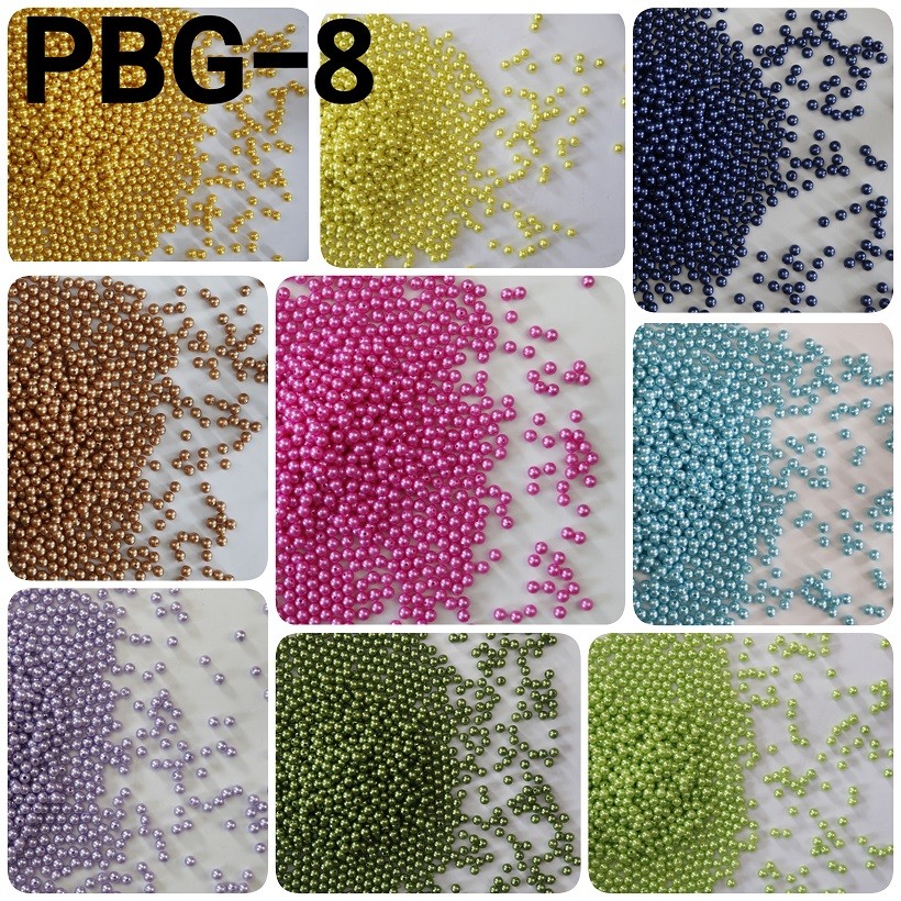 PBG-8 Manik pasir bulat glossy mutiara mote 8mm 10gr hijau ungu biru pink coklat putih hitam orange 
