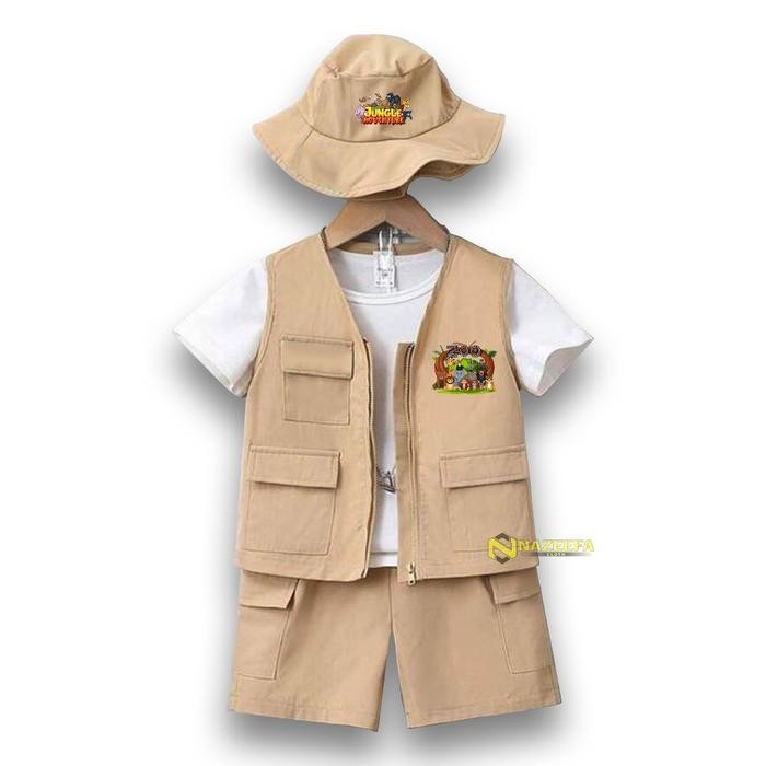 (Allthebest) Snowiid NC - Setelan Rompi Safari anak sablon Zoo Bonus Topi Jungle Adventure untuk