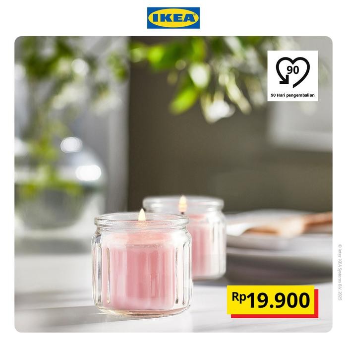 NEW IKEA LUGNARE Lilin Beraroma Melati/Merah Muda Tahan 12 Jam