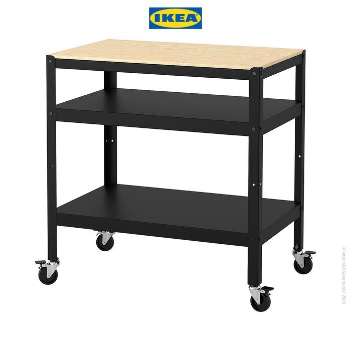 NEW IKEA BROR Troli Dapur / Serbaguna Hitam/Kayu Lapis Pinus 85x55 cm