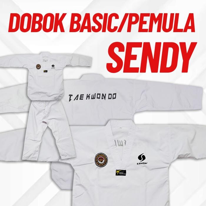 Dobok Sendy Baju Taekwondo Seragam Pemula Basic Kerah Putih
