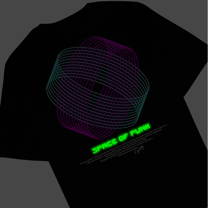 (Allthebest) (Gratis Stiker) Ngab Kaos Baju Dewasa Sablon Glow In The Dark Space of Punk Hitam NB134