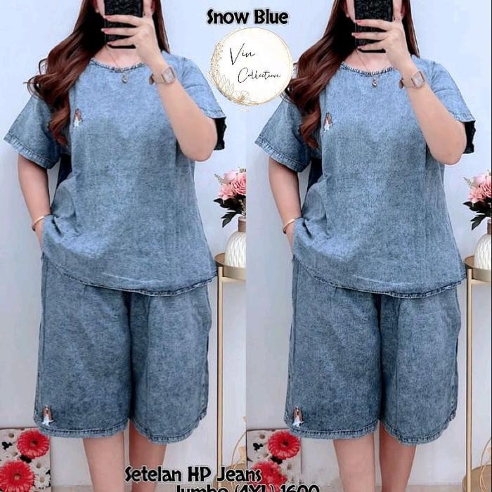 1600 SETELAN JEANS JUMBO 4L WANITA ONE SET CELANA PENDEK JUMBO LD140ONE SET LD140 *