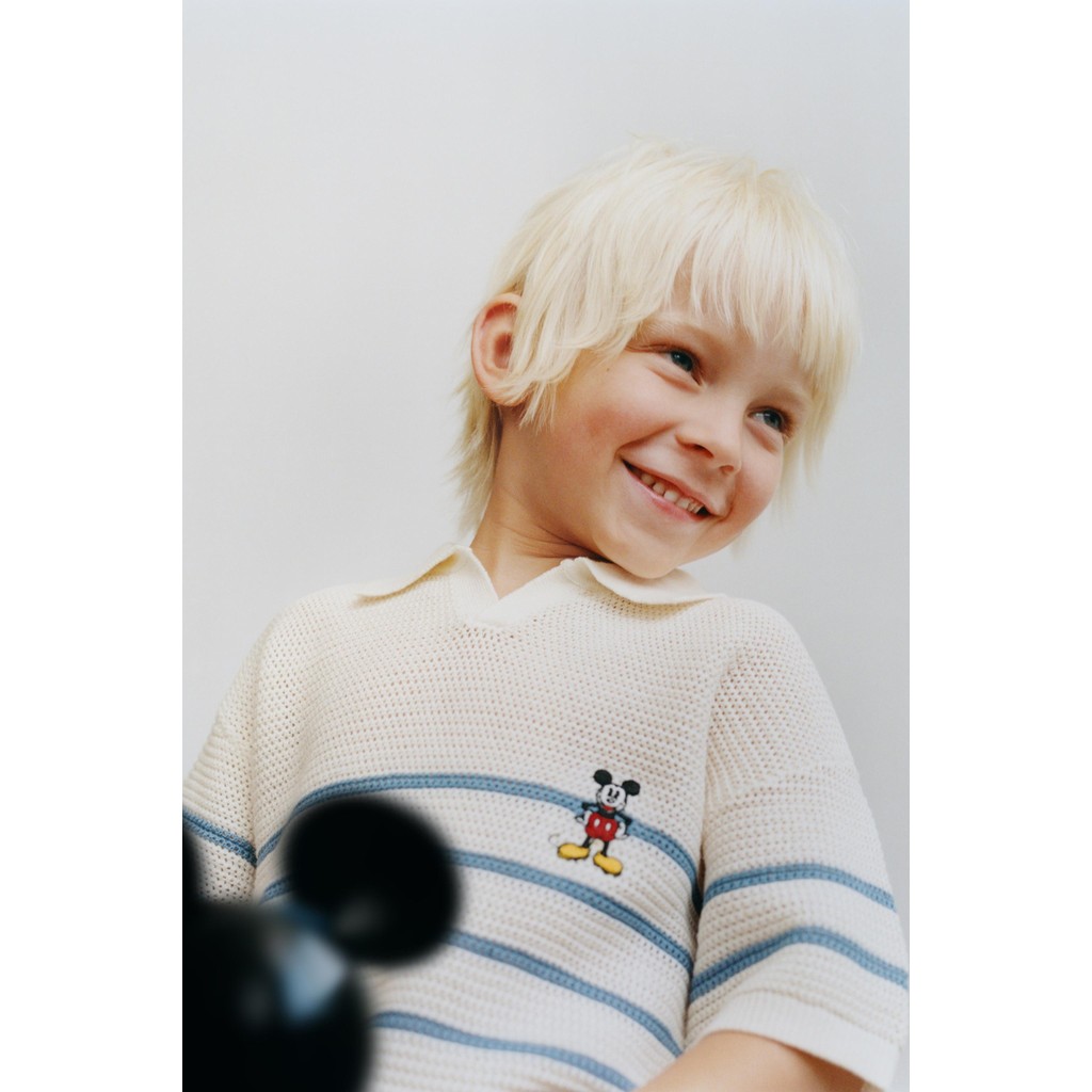 ZARA KEMEJA POLO RAJUTAN DENGAN KATUN DAN LINEN MICKEY MOUSE © DISNEY