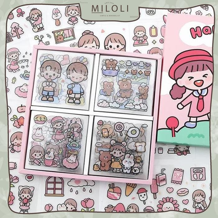 [MILOLI] 100lembar SET Sticker HAPPY DAY Sticker PET DIY Scrapbook Stiker Hias Lucu in Box - B0147 *