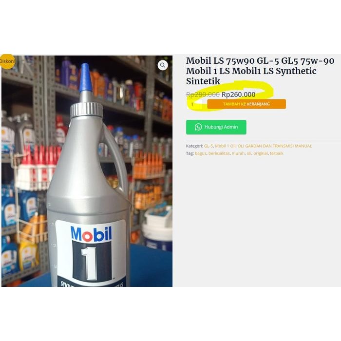 Mobil LS 75w90 GL-5 GL5 75w-90 Mobil 1 LS Mobil1 LS Synthetic Sintetik