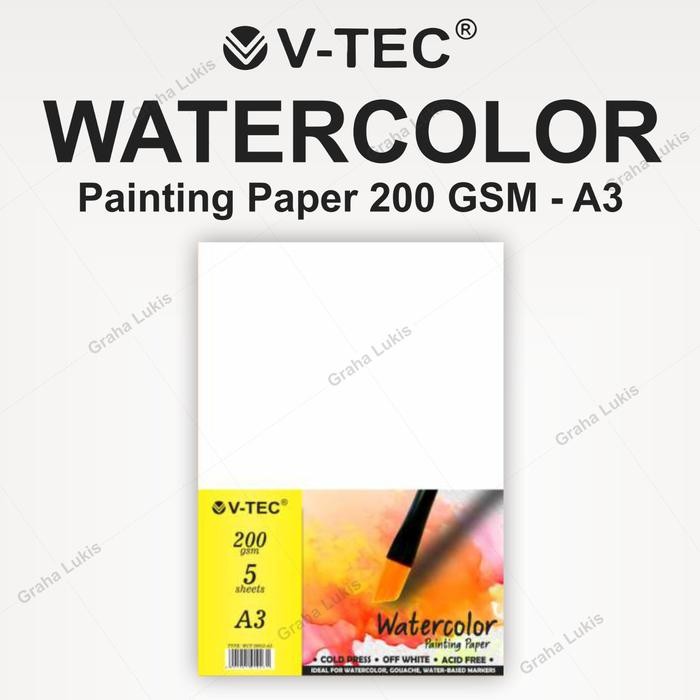 

V-TEC Watercolor Paper 200 Gsm A3 Cold Pressed - Lembaran