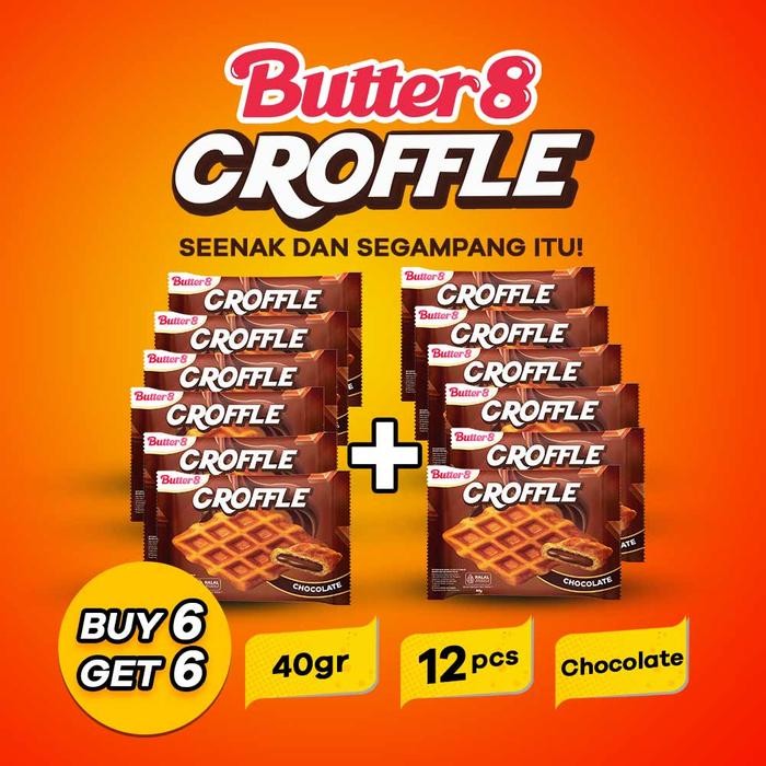 

[ BUTTER8 ] BELI 6pcs GRATIS 6pcs Croffle Chocolate Snack Premium Kekinian Ready to Eat 40gr Camilan