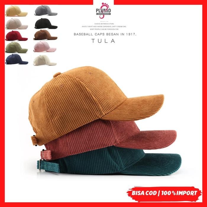 PLUMID - topi baseball import topi corduroy korduroy unisex POLOS Grey Hitam