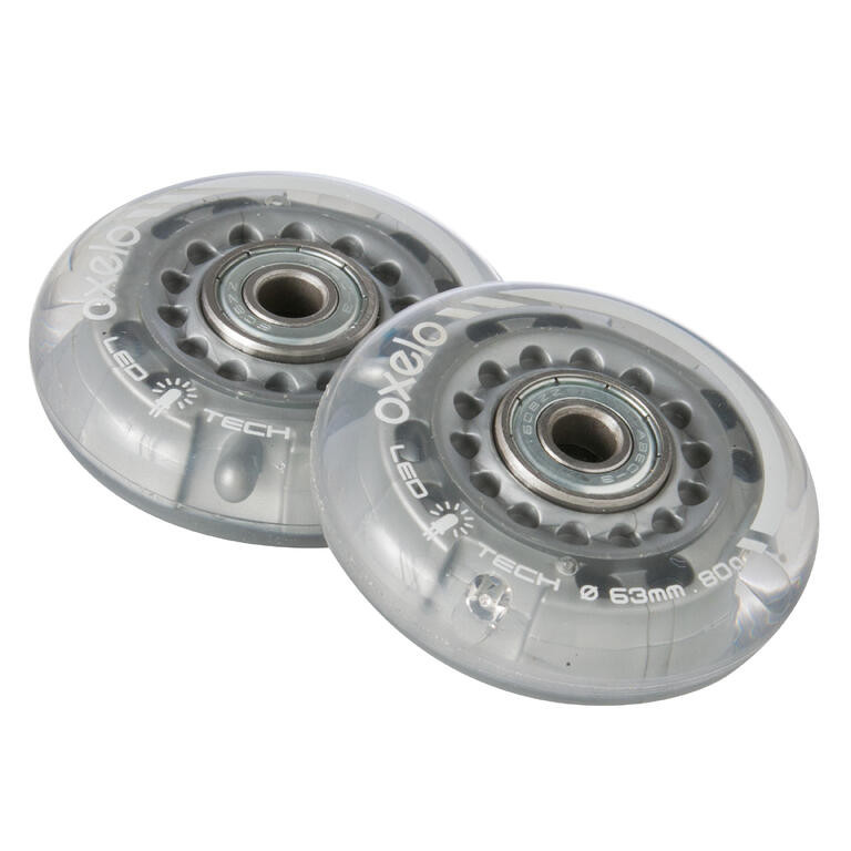 Decathlon OXELO Roda Inline Skate Berlampu 63 mm 80A + Bearing 2 Pcs - 8228383