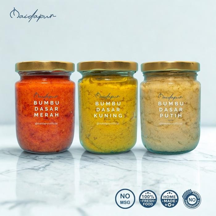 

Maidapur Paket Hemat 3 Jar Bumbu Dasar Merah, Putih, Kuning 250g Bumbu Instan Siap Pakai dalam Jar
