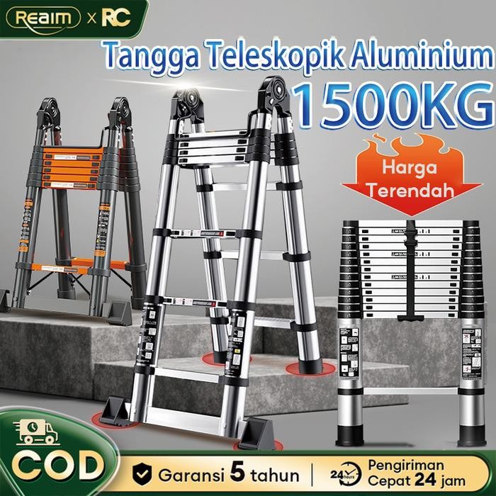Reaim Tangga lipat paduan aluminium tangga teleskopik multifungsi tangga lipat teleskopik tulangan