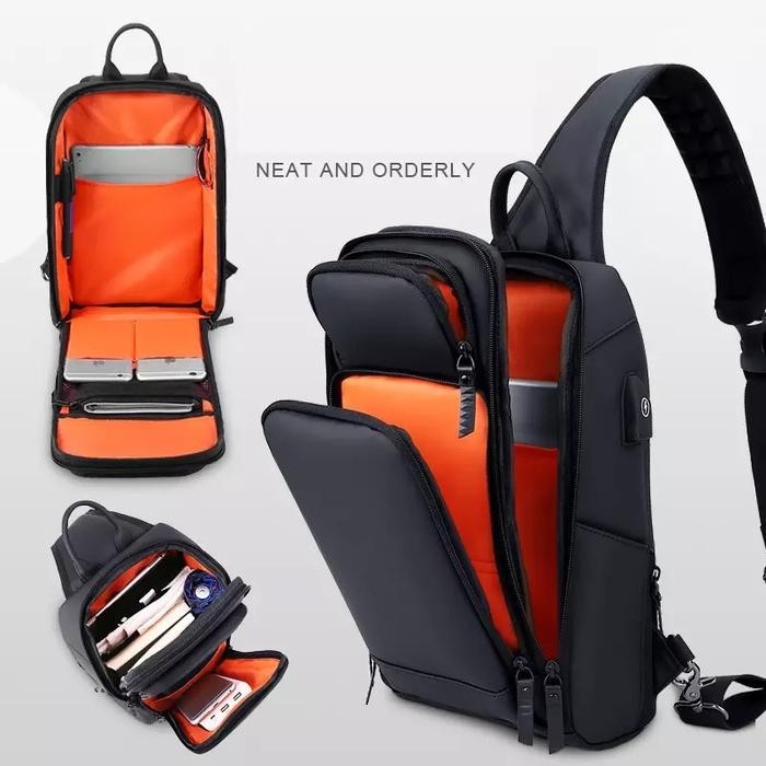 

WR421 Tas Selempang Slim Sling Bag Pria Tas Tablet + Usb Slot Charger BERGARANSI