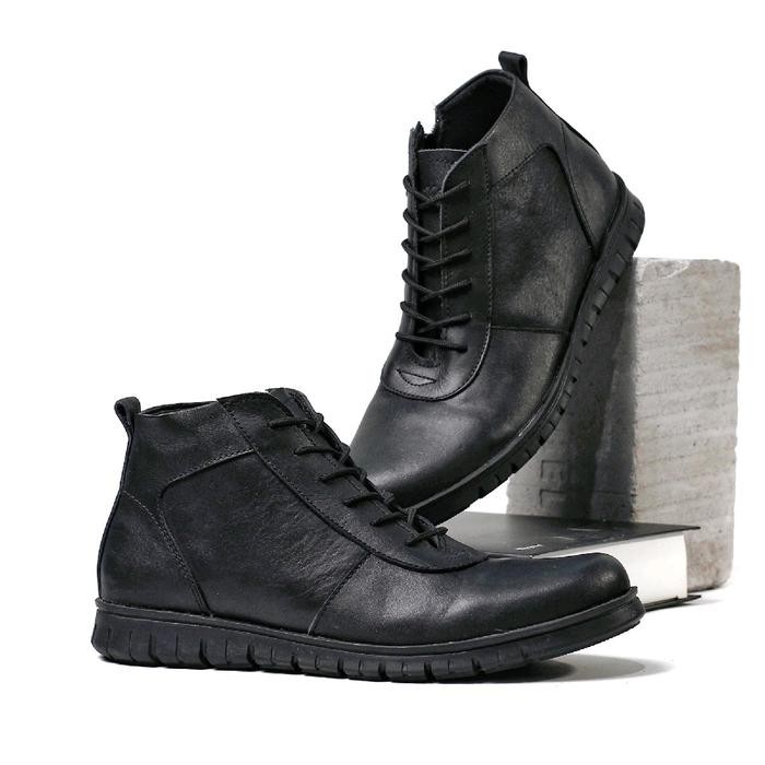 Warka CAVAN - Sepatu Boots Pria Kulit Asli Kerja Casual Formal Hitam Shoes