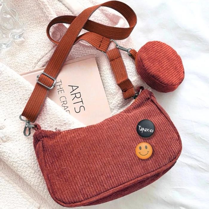

UI502 Tapaxco Tas Selempang Corduroy Shoulder Bags Vashi Tas Slingbag Pria Wanita FREE 2 BROSS OBRAL