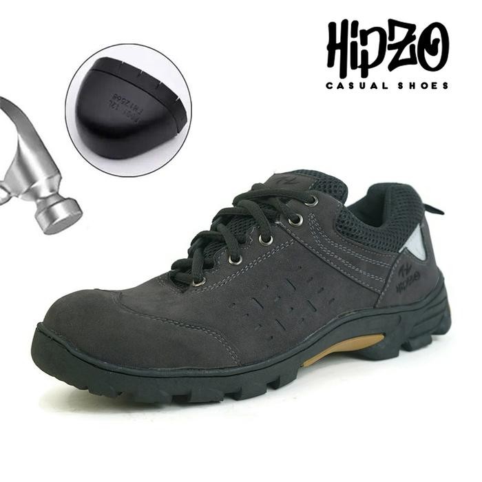 HIPZO Sepatu Safety Sport Ujung Besi M076 Untuk Pria Kerja Outdoor Ori Tambang Proyek Sol Full Karet