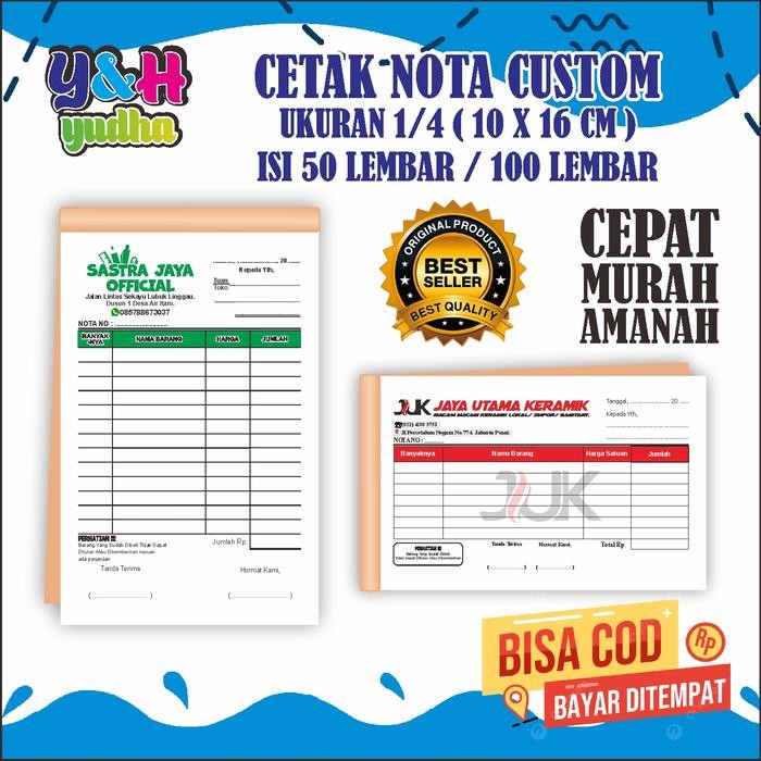 

NOTA CUSTOM Ukuran 1/4 PAKETAN ISI 100 ATAU 50 BUKU 1PLY 2PLY 3PLY Kertas Putih Kuning Pink Paper