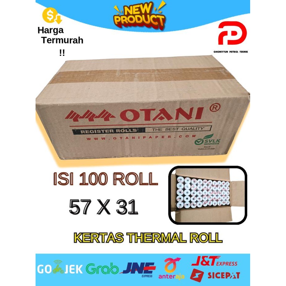 

Kertas Thermal / Struk POLOS MERK: OTANI 57x31 ( ADA 2 UKURAN 1 KERTAS ISI 10PCS DAN 1 DUS ISI 100