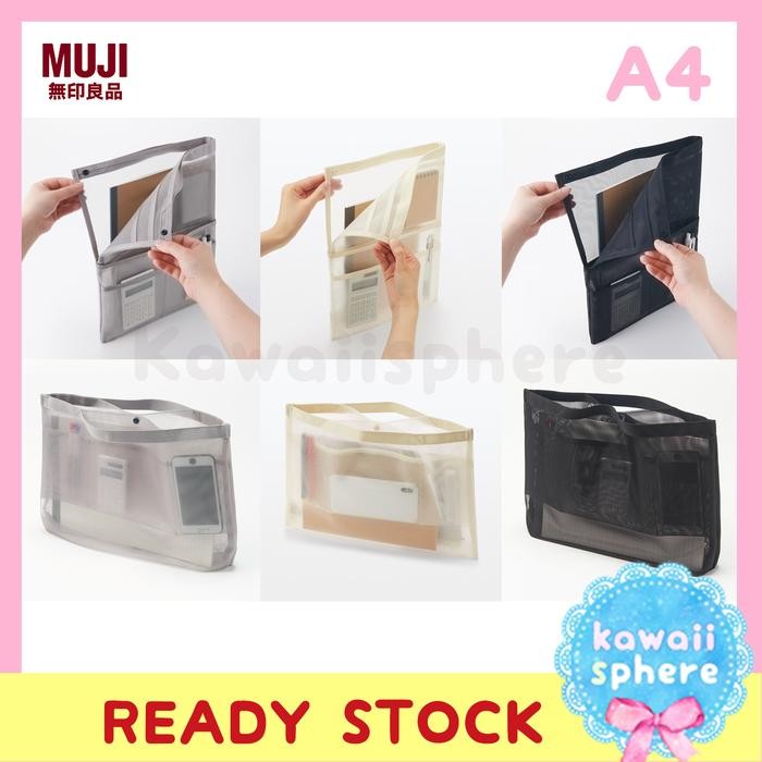 

MUJI Nylon Mesh Bag-in-Bag A4 Landscape / Portrait Muji Inner Bag Organizer Ready Stock Handcarry