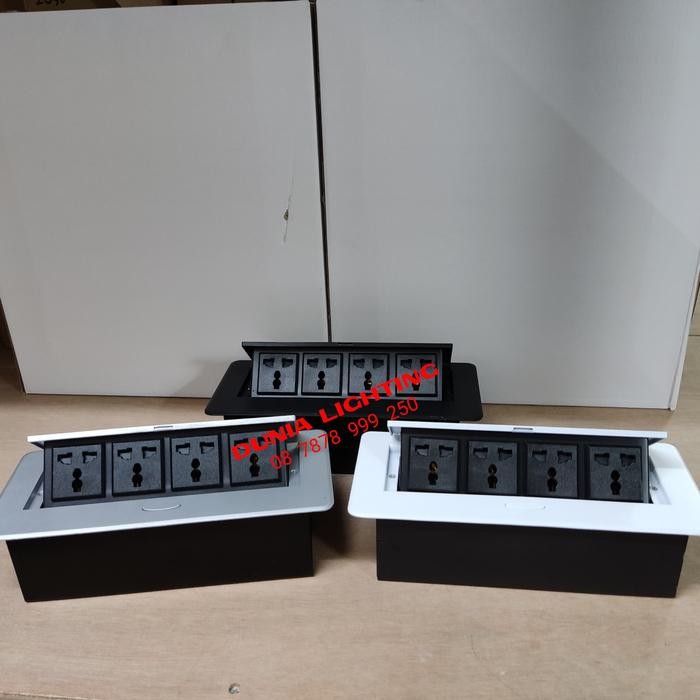 Gercep Stop Kontak Meja Flip Up 4 Stop / Colokan Steker Meja 4 Lubang