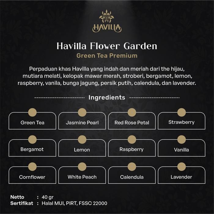 

Teh Hijau Premium HAVILLA Flower Garden Organik Herbal Alami Green Tea