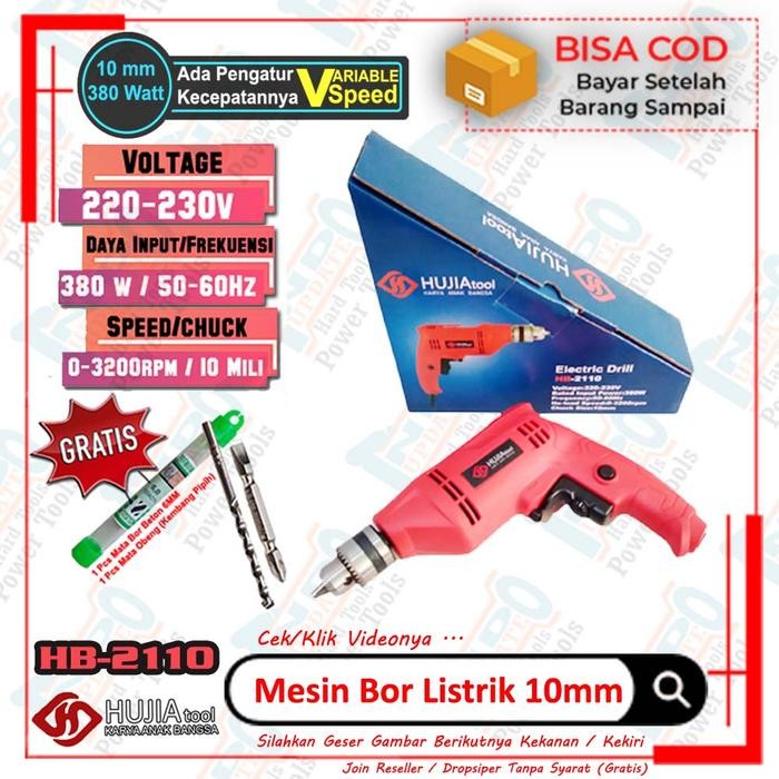 Mesin Bor Listrik 10Mm Tangan Hujia Tools Mata Beton Obeng Kayu Besi