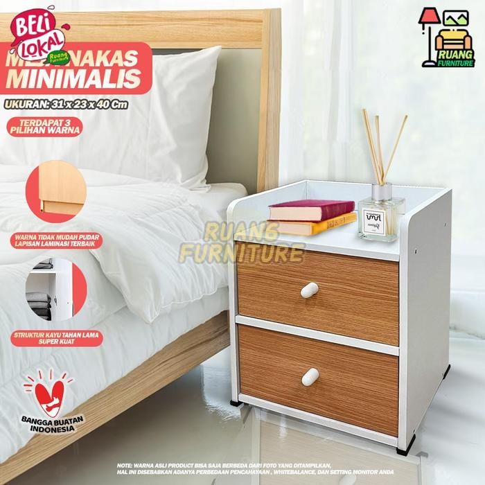 MEJA NAKAS 2 LACI MINI MEJA KAMAR TIDUR MINIMALIS PORTABLE *