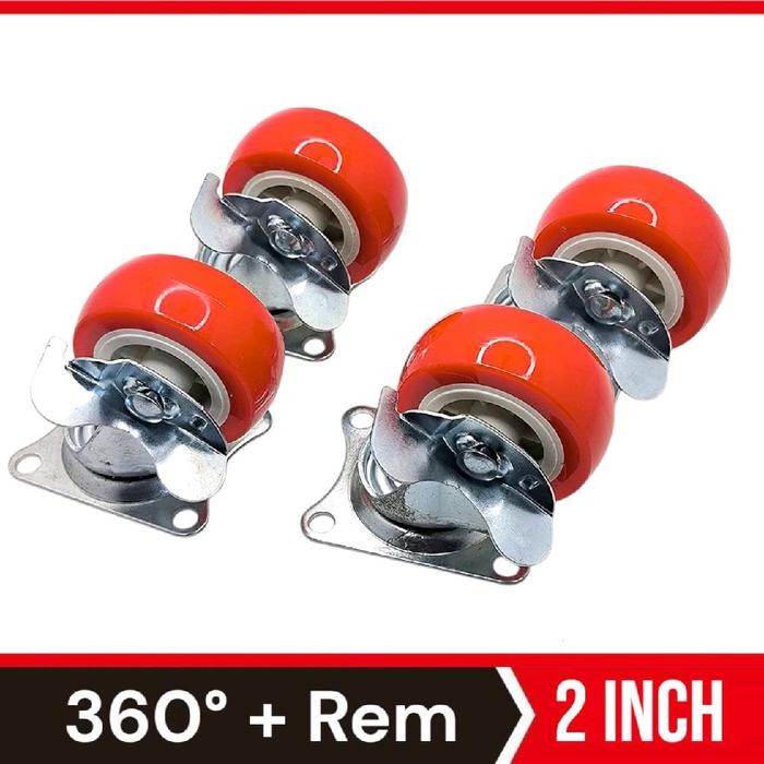 Roda Caster / Roda Nylon Merah / Roda Troli 2 Inch Hidup Plus Rem *
