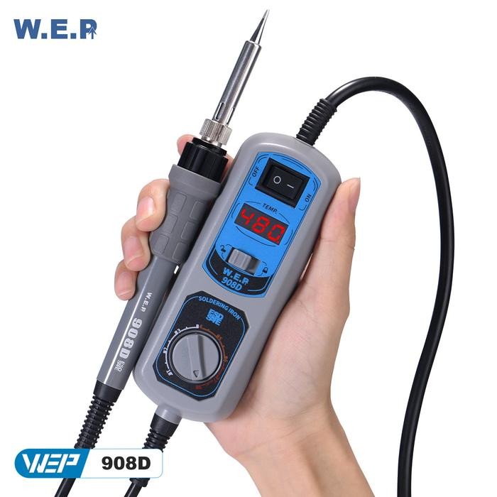 Wep 908D Led Digital Display Stasiun Solder Besi Solder + Dudukan Busa