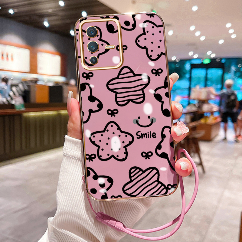 Casing Hp Untuk VIVO V23 5G V23i 5G V23E 5G V23E 4G Case Smiley bintang Pelapisan Mewah Cesing Lanya