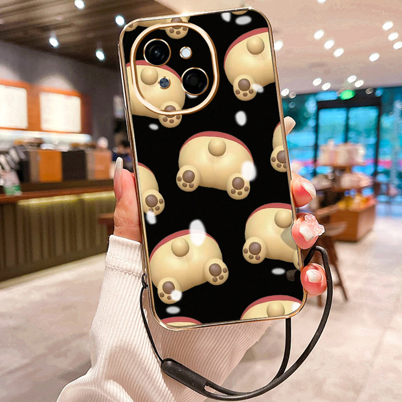 Casing Hp Untuk Tecno Spark Go 1 Case Pantat beruang Pelapisan Mewah Cesing Lanyard ponsel Kesing si