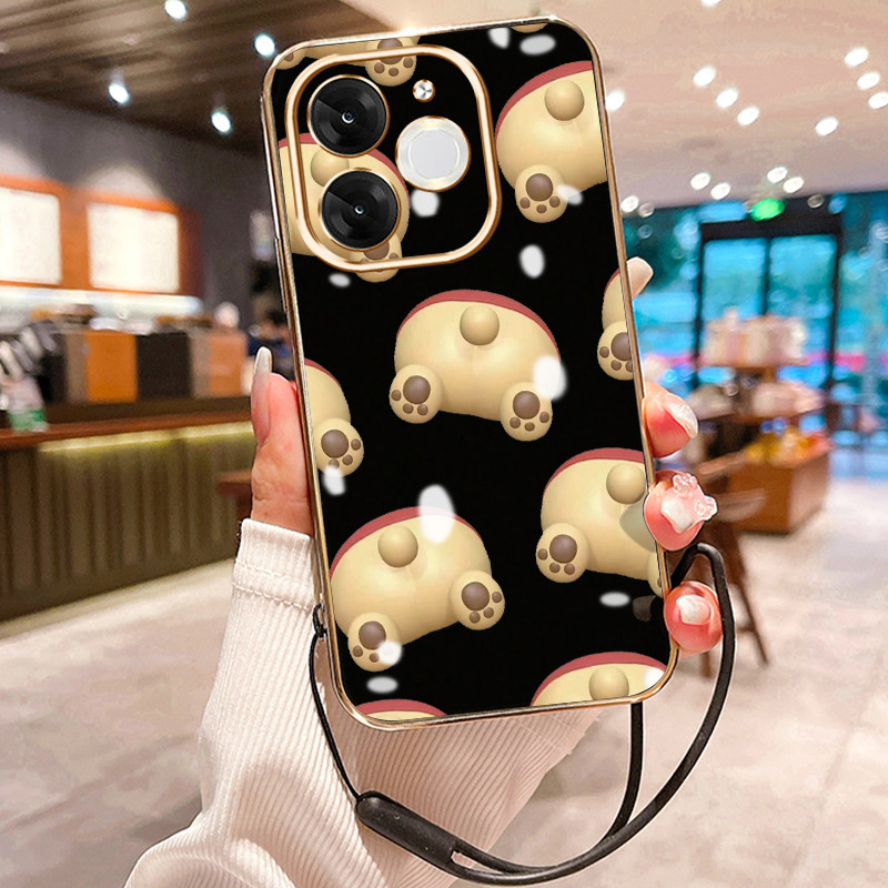 Casing Hp Untuk ITEL A80 Case Pantat beruang Pelapisan Mewah Cesing Lanyard ponsel Kesing silikon So