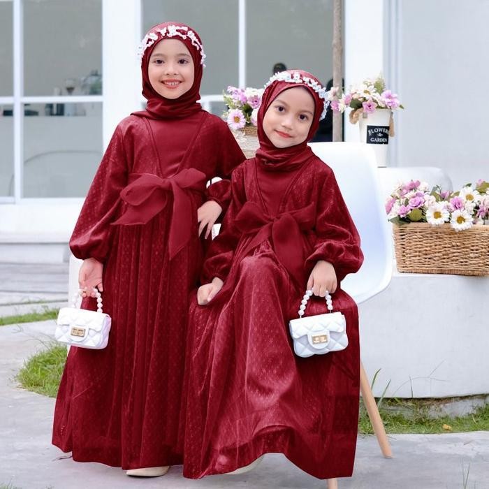 HWIH Gamis Anak Perempuan Muslim Mewah Terbaru Gaun Putih Mutiara Panjang Tile Lebaran