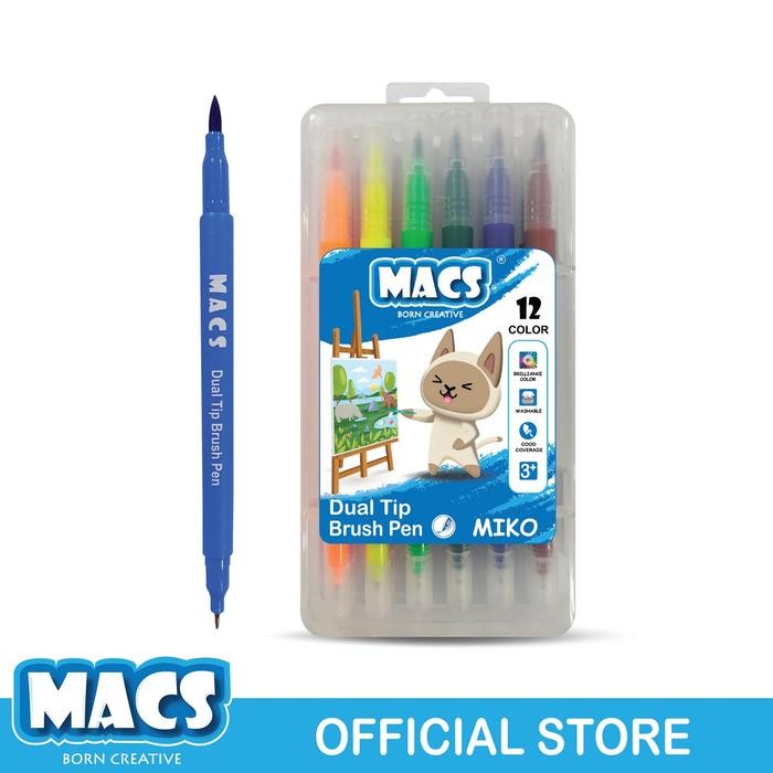 

MACS Dual Tip Brush Pen Marker Color 12 Warna