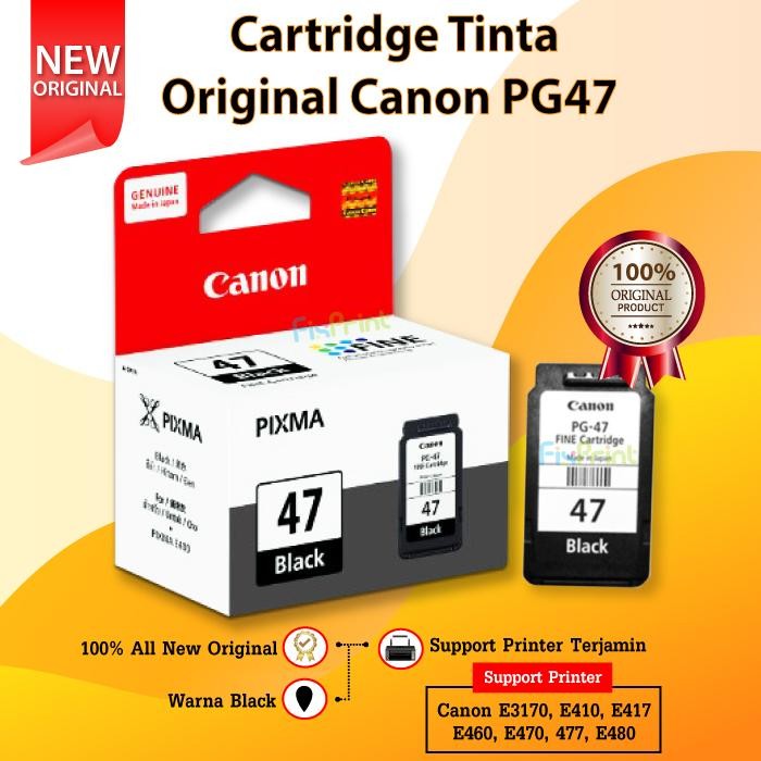 MASRI Tinta Canon Pg47 Black Original Catridge Pg-47 Pg 47 Pixma E4570