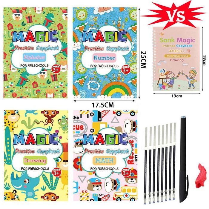

1set 4 Buku Magic Pratice Book Buku Anak Belajar Menulis Buku 3D BESAR