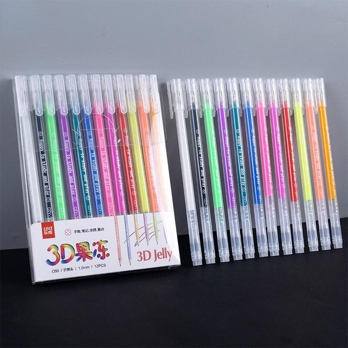 

I77W 3D Pen / Pulpen Gel / Jelly Warna Pena Gel Set Isi 12 Warna Pena