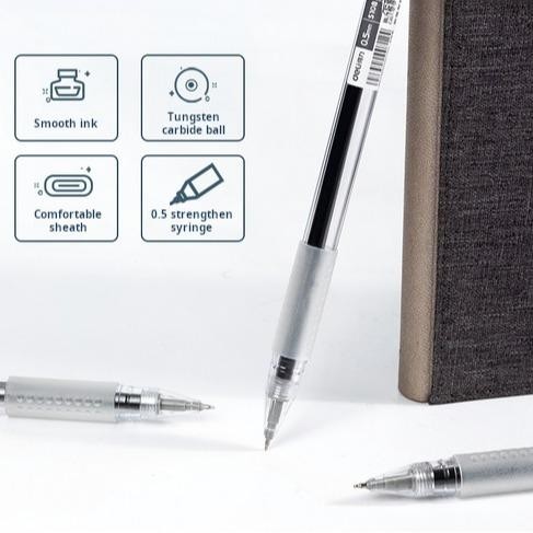 

X689 Deli Gel Pen / Pulpen Gel 0.5Mm Tinta Hitam Isi 12Pcs/Box S108 Plastik Stationery