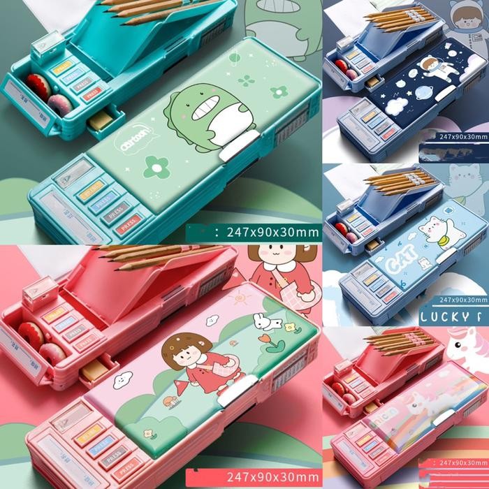 

X689 Multifunction Pencil Box Kotak Pensil Multiguna Double Layer 2 Tingkat Stationery