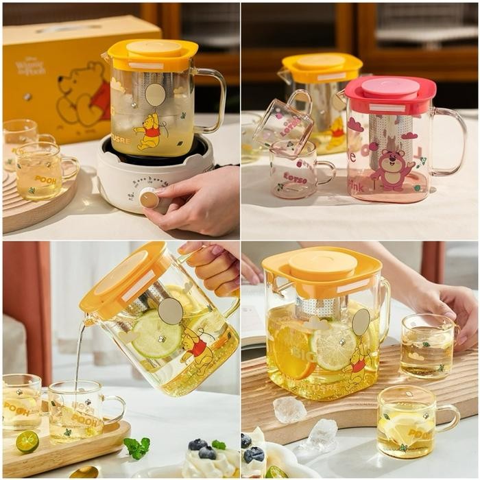 Disney Glass Teapot Set Teko Teh Dengan Saringan Jug Pitcher Hadiah Unik