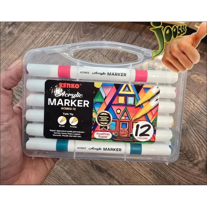 

Acrylic Marker Pen ACM02 12 WARNA KENKO Set Spidol Akrilik Single Tip / Twin Tip 2mm