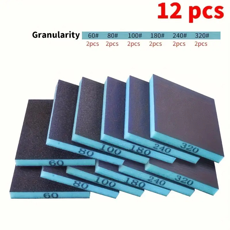 12Pcs Sanded Sponge Block - Reusable Double Size Wet and Dry Mill Pad, Fabric Material with Alumina