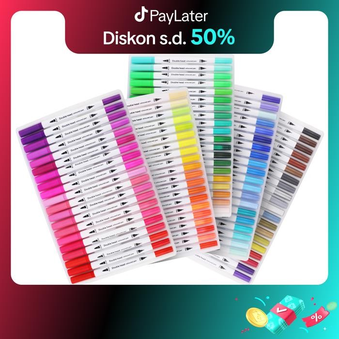 

Hightune Spidol Warna Brush Pen 2 Tips - 12/24/36/48/60/80/100/120 Spidol Set Marker Drawing Pen -
