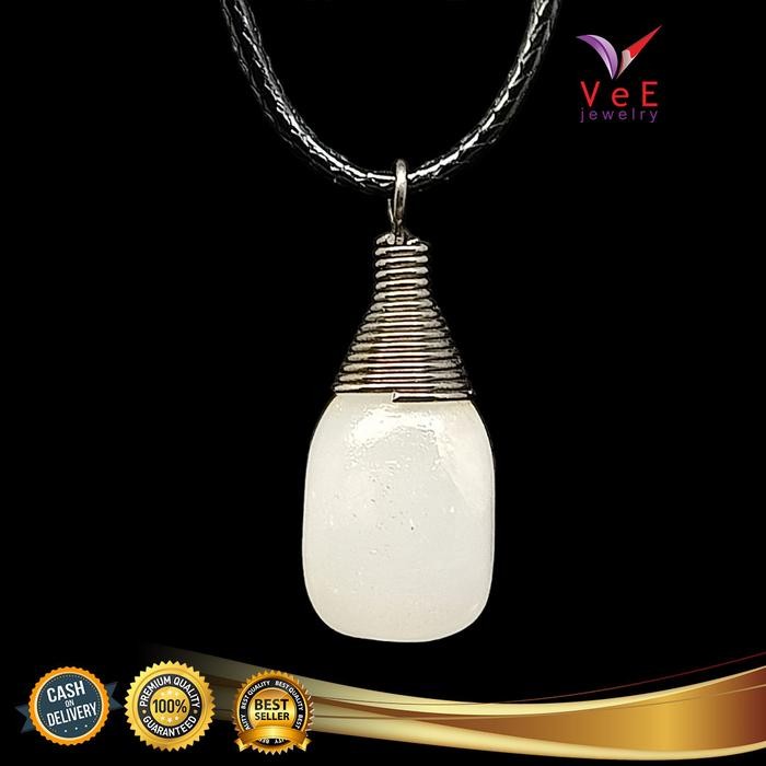 New // Kalung Liontin Batu Giok Asli Cina Natural Oval Putih - Tali Tridatu // 100% Original