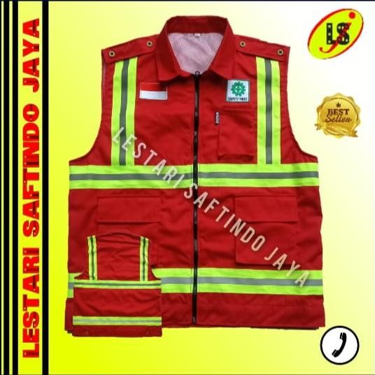Rompi Safety Vest Proyek Kerah Hse Merah-Rompi Safety Proyek Terbaru